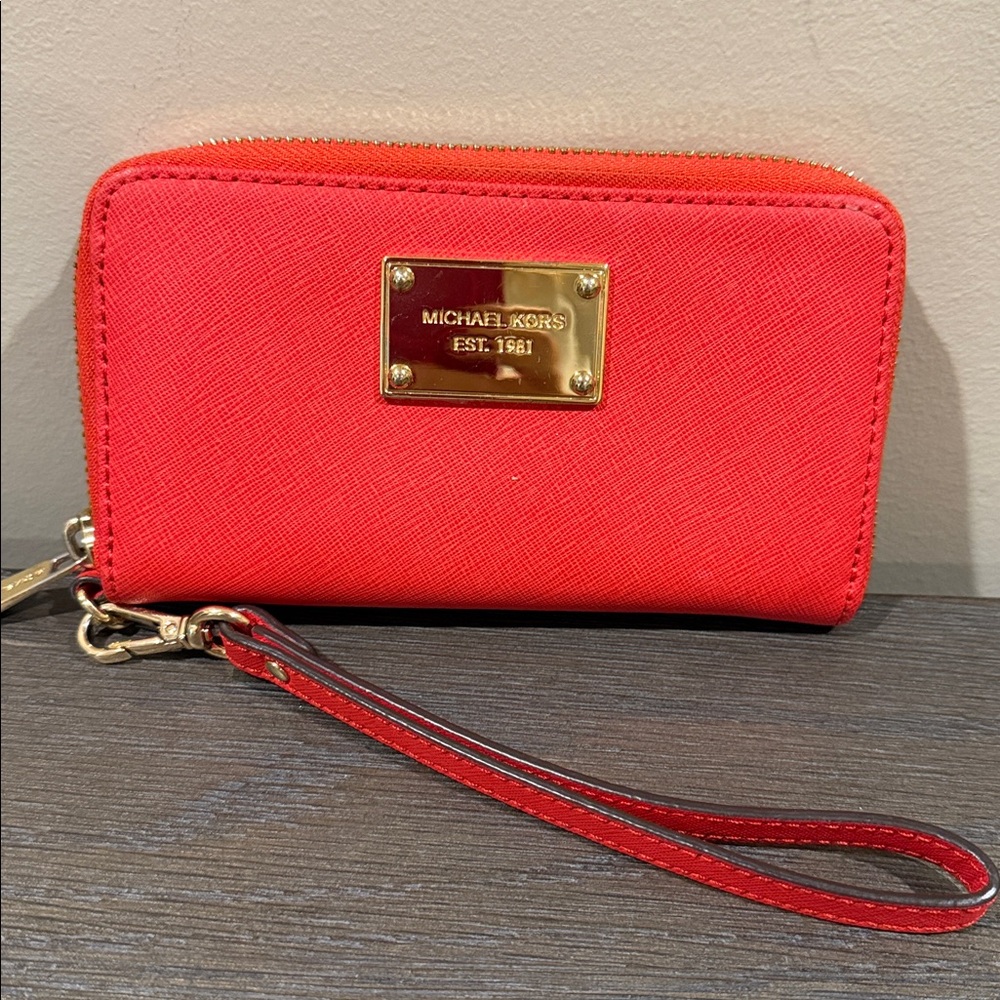 Michael Kors Vibrant Red Wristlet with Gold Accents